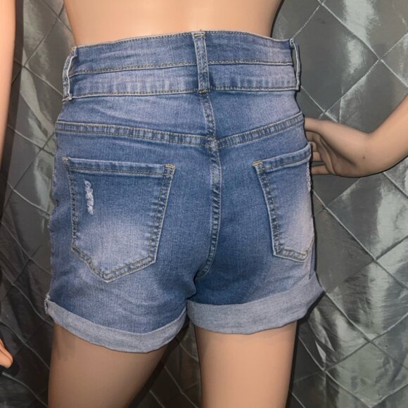 HOLYWIM Ripped‎ Womens Jean Shorts High Waist Knee length Sz. S - Picture 5 of 6